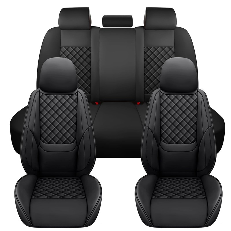 WENNFOUR Full Coverage Black Leather Car Seat Covers Full Set