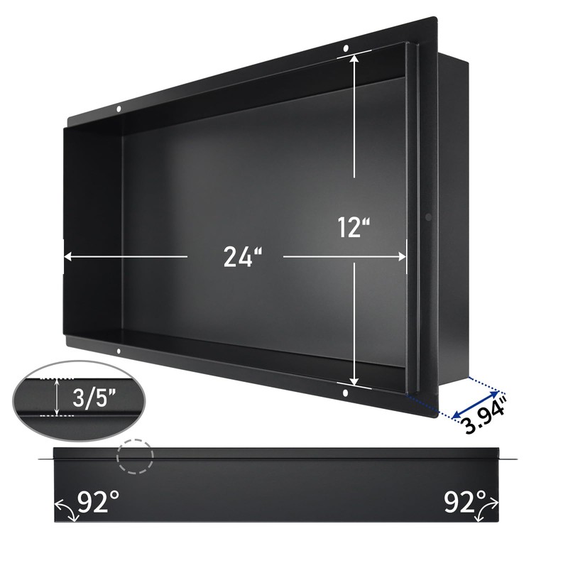 Bernkot Stainless Steel Shower Niche 24" X 12" Matte Black