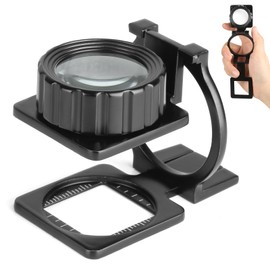 Rongon Pocket Magnifying Glass with Stand, 15X Foldable Magnifier Loupe, Jewelers Magnifying Loupe with Scale, Small Magnifying Lens for Reading, Jewelry, Textile, Stamps, Rocks