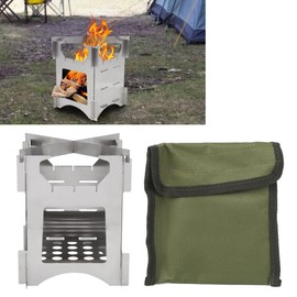Portable Camping Wood Stove, 10 * 10cm Mini Foldable Detachable Wood Stove Lightweight Stainless Steel Woodstove with Carrying Bag, for Outdoor Travel Hiking&Picnic