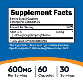 Nutricost Alpha GPC 600mg, 60 Vegetarian Capsules - Non-GMO and Gluten Free, 300mg Per Capsule