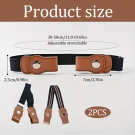Nzexlyva 2 Pcs Kids Elastic Belts Without Buckle, Stretch Belt for Boys and Girls, Invisible Adjustable Stretch Belts with Leather for Boys and Girls, Jeans Pants, Two Colors