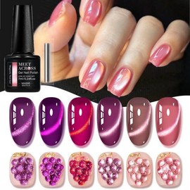 Rose Purple Magnetic Cat Eye Gel Nail Polish Grape Purple Pink Soak Off Gel Varnish Crystal Cat Eye Gel Lacquer, Grape Color, 6 Pieces, 7ml / 로즈 퍼플 마그네틱 캣아이 젤 네일 폴리쉬 그레이프 퍼플 핑크 소크 오프 젤 바니쉬 크리스탈 캣아이 젤 래커, 포도색, 6개, 7ml