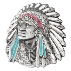 Native American Indian Chief Belt Buckle for Men, Indian Tribal Chief Belt Buckle, Indian Warrior Chief Head Belt Buckle, Western Cowboy Belt Buckle, Best Man Wedding Belt Buckle (Silver)