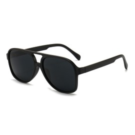 QVKUUT Square Polarised Sunglasses Women Men 70s Vintage Trendy Glasses Classic with Double Bridge, black/grey