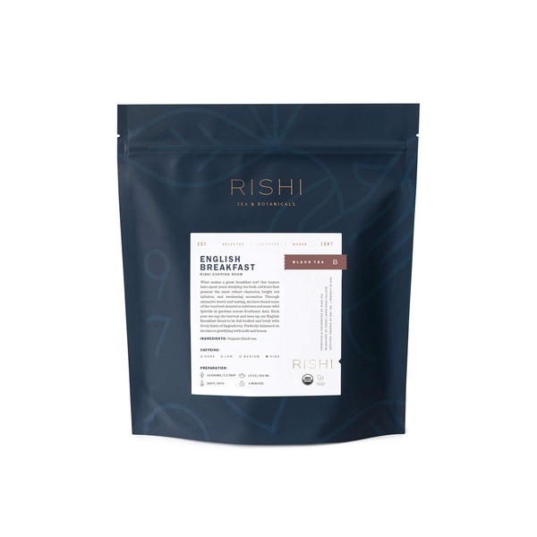 Rishi Tea English Breakfast Tea | USDA Organic Direct Trade Loose Leaf Tea, Certified Kosher Pure Black Tea, Energizing & Caffeinated | 16 Ounces (Pack of 1)