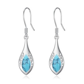 Teardrop Earrings Sterling Silver Filigree Earrings Turquoise/Moonstone Black Onyx Drop Earrings Jewellery Gifts for Women, Sterling Silver, Turquoise