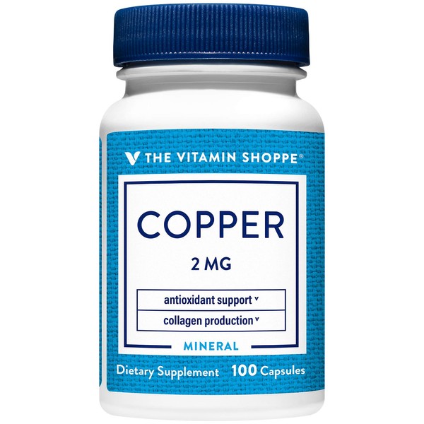 The Vitamin Shoppe Copper 2MG (Copper Gluconate), Antioxidant for Iron Metabolism, Once Daily Essential Mineral Supplement (100 Capsules)