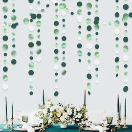 46 Ft Sage Green Party Decorations Metallic Sage Green White Polka Dots Garlands Hanging Paper Circle Dots Streamer for Birthday Baby Shower Engagement Graduation Wedding Party Decorations Supplies