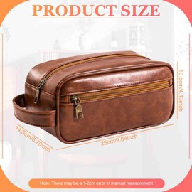 Mens PU Leather Toiletry Bag, Dark Brown Hanging Washbag Waterproof Travel Cosmetics Pouch Essential Toiletries Organizer Shaving Dopp Accessories Kit Bag for Men Fathers Day Birthday Christmas Gifts