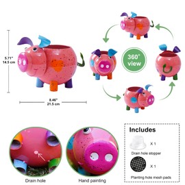 Fashionoda Pig Garden Pot Planter : Metal Plant Pot Drainage for Mini Plant Cactus Flower - Tillandsia Air Fern Display Stand Garden Home Office Desktop