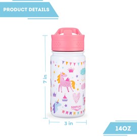 SimplyUnique Unicorn 14oz Leak-Proof Insulated Water Bottle for Girls - Stainless Steel, Double Wall Vacuum Thermos, Eco-Friendly & BPA-Free Toddler Cup, Ideal for School & Travel (Princess Unicorn)