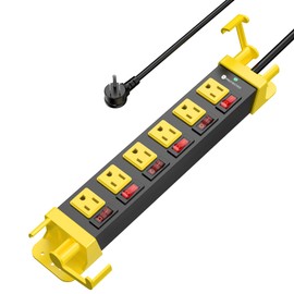 Heavy Duty Power Strip - 6 Outlet Power Strip with Individual Switches Cord Manager Surge Protector 1200J Home Office Garage Industrial Workbench