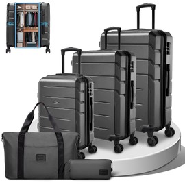 HOTEEL Expandable 5 Piece Luggage Set (4-YEARS WARRANTY) ABS+PC Hardshell Carry on Suitcase Silent Universal Wheels & TSA Lock for, Unisex Rolling Suit Case, for Travel, Family, Black (20/24/28/DB/TB)
