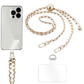 Turkalla Phone Crossbody Chain Cell Phone Lanyard,Universal Leather+Metal Shouder Strap with Phone Tether Patches (H)