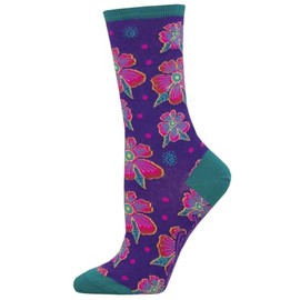 PLB Women's Crew Socks Laurel Burch Santa Fe Floral, Purple, One Pair, One Size Fits Most, 5-10.5