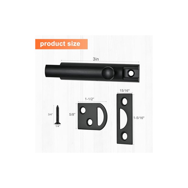 Solid Brass Surface Bolt 3 Inch, Heavy Duty Concealed Slide
