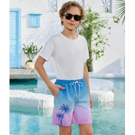 YGDSX - Traje de baño para niños con forro de compresión para niños de secado rápido 2 en 1, pantalones cortos de playa de verano, Blue Pink-tree, 14-16 Años