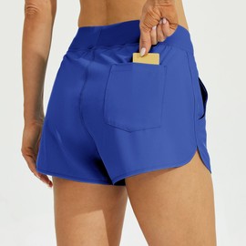 Willit - Pantalones cortos de natación para mujer, de 3 pulgadas, con forro breve, secado rápido, UPF 50+, azul real, XL