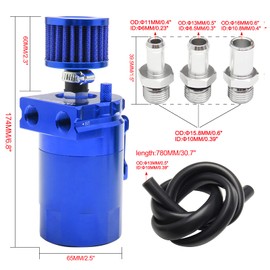 VEHSUN Oil Catch Tank, Car, Motorcycle, Aluminum, General Purpose Oil Catch, Includes Freezer Filter, Flat Head, Cylindrical Type, Hose Nipple Included, Outer Diameter: 4.3 inches (11 mm), 0.5 inches