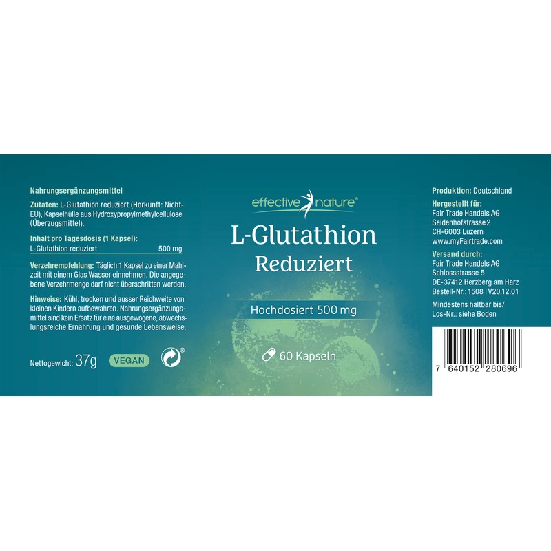 L-Glutathione Reduced, 60 Glutathione Capsules, High Dose with 500 mg