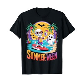 Skeleton Ghost Spooky Beach Holiday Summer Party Summerween T-Shirt