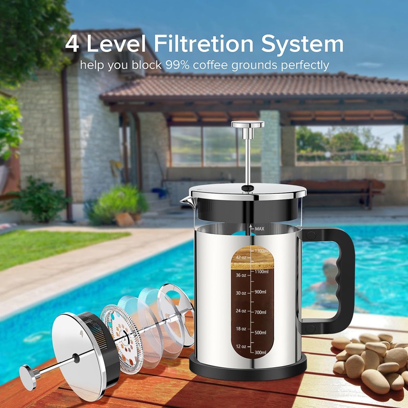 QUQIYSO French Press Coffee Maker 51oz 304 Stainless Steel French