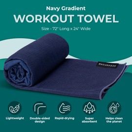Oceanfoam Beach Towel – Lightweight, Absorbent, Quick-Drying, Sand-Resistant, Non-Slip – Ideal for Workouts, Yoga, Pilates, Beach, Pool, Boat & Travel – 25% Recycled – 72"x24" (Navy Gradient)