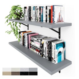 Kaboon 36 inch Long 10 inch Deep Floating Shelves for Wall Set of 2, Large Open Shelves Wall Mounted, Space Saving Home and Commercial Use, Gray