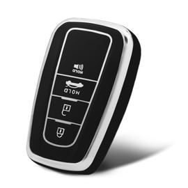 WORCAS Silver Pattern Premium Soft TPU Key Fob Cover Case Compatible with Toyota 2018-2022 RAV4 Camry Corolla Avalon C-HR Prius GT86 Highlander(Sliver-Black)