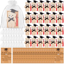 HappyAlley 24 Set Graduation Stuffed Bears Set Mini Bears in Cap Graduation Cards and Adjustable Bracelet Bulks with White Organza Bag Plush Gifts