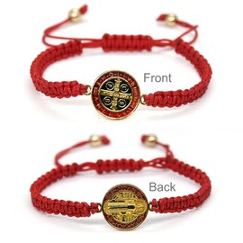 COLORFUL BLING 2Pcs Catholic Virgin Mary Saint Benedict Cross Bracelet Set for Men Women Adjustable Braided Red String 7 Knot San Benito Bracelet Religious Protection Amulet Jewelry Gift-B 2red