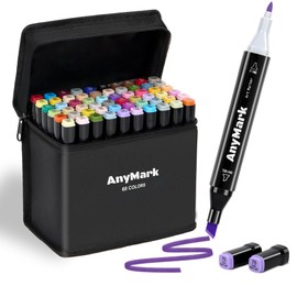 AnyMark Alcohol Markers, 60 Colors Dual Tip Art Coloring Markers Set for Kids Adult Book Drawing Sketching Painting, Chisel & Fine, Black Penholder