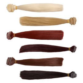 Colored Wigs Doll Wigs Straight Synthetic Doll Hair Weft High Temperature Hair Handcraft Materials for DIY, 20cm, 6pcs American Doll