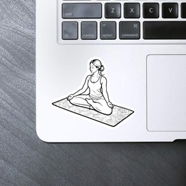 Medium 100mm 'Woman Sat on Yoga Mat' Permanent Sticker Decal for Cars/Windows/Bins/Walls etc (DW00106941)
