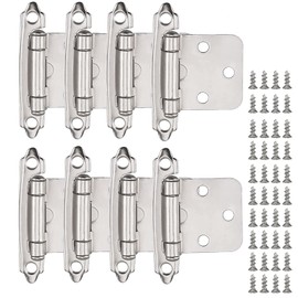 16 Pack Overlay Cabinet Hinges,1/2"Overlay Cabinet Hinge Satin Brushed Nickel Self-Closing Kitchen Cabinet Door Hinges,Semi-Concealed Cupboard Hinges with Screwrs(8 Pairs)(1.5mm Thickness）