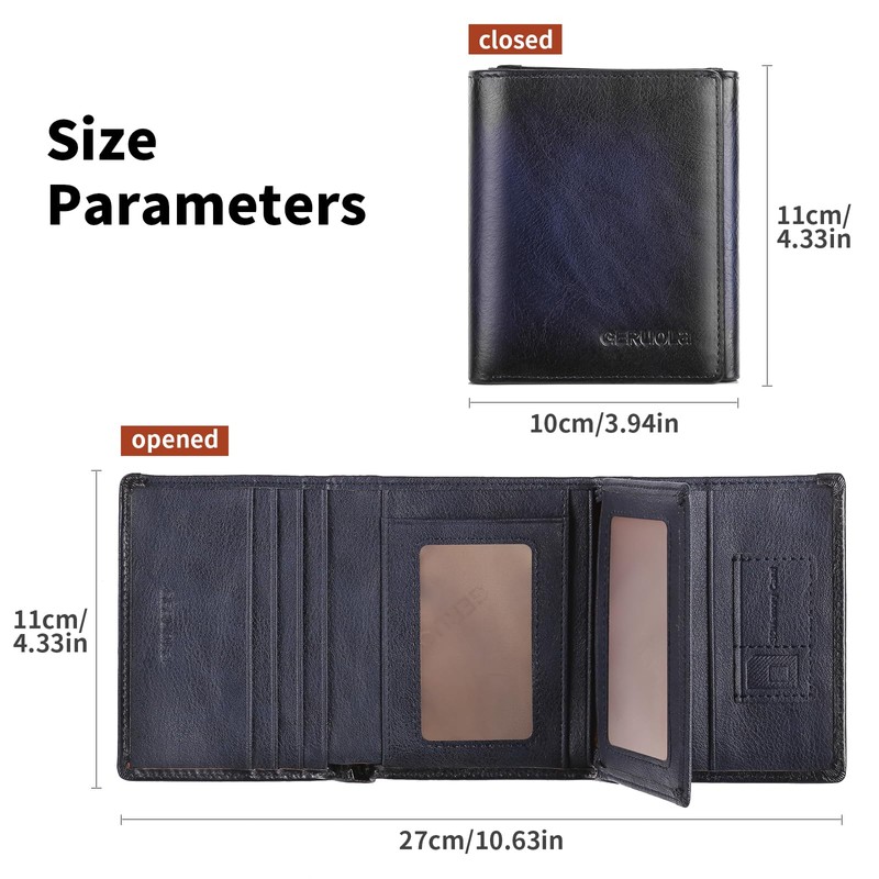 Trifold Wallets for Men Genuine Leather Large Capacity RFID Blocking,