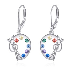 URONE Paint Palette Earrings 925 Sterling Silver Artist Paint Brush Earrings Artist Jewelry for Women