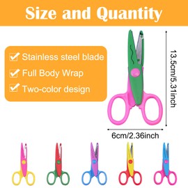 6 Kids Scissor Set, Craft Scissors, Color Decorative Paper Edge Scissor Set, Double Color Scissor Set for Crafts, Scrapbooking, DIY Photos and Art Projects