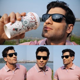 Square Polarized Sunglasses for Men Vintage Style Driving Travel Sun Glasses Lightweight Frame UV Protection Goggles