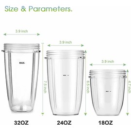 DDSHUN 18OZ Cup for Nutribullet Accessories Replacement Parts Fits Nutribullet 600W 900W Blenders Juicer Mixer Replacement Parts（18OZ 24OZ 32OZ Can Choose）