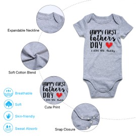Lovekider Newborn Bodysuit Our First Fathers Day Short Sleeve Baby Outfit Set Cute Letter Print Infant Apparel One-Piece 3-6 Months