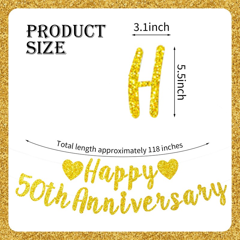 YQWIN 50th Anniversary Banner - Gold Glitter - 8x14cm/3.1x5.5inches -