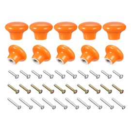 sourcing map Ceramic Drawer Knobs 10pcs, Vintage Dressers Mushroom Shape Pulls 0.94"x1.26" for Dresser Door Handles Cupboard Wardrobe Drawer(Orange)