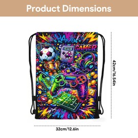 Gamer Drawstring Bag, Waterproof Swimming Bag for Boys, Video Game Boys Gym Bag, Large Capacity Storage Backpack for School Travel Sports and Hiking