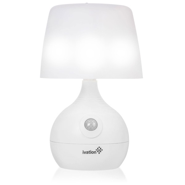 Ivation 12-LED Battery Operated Motion Sensing Table Lamp - Dual Color Range - Available Settings Include Manual & Automatic Motion & Light Sensing, White