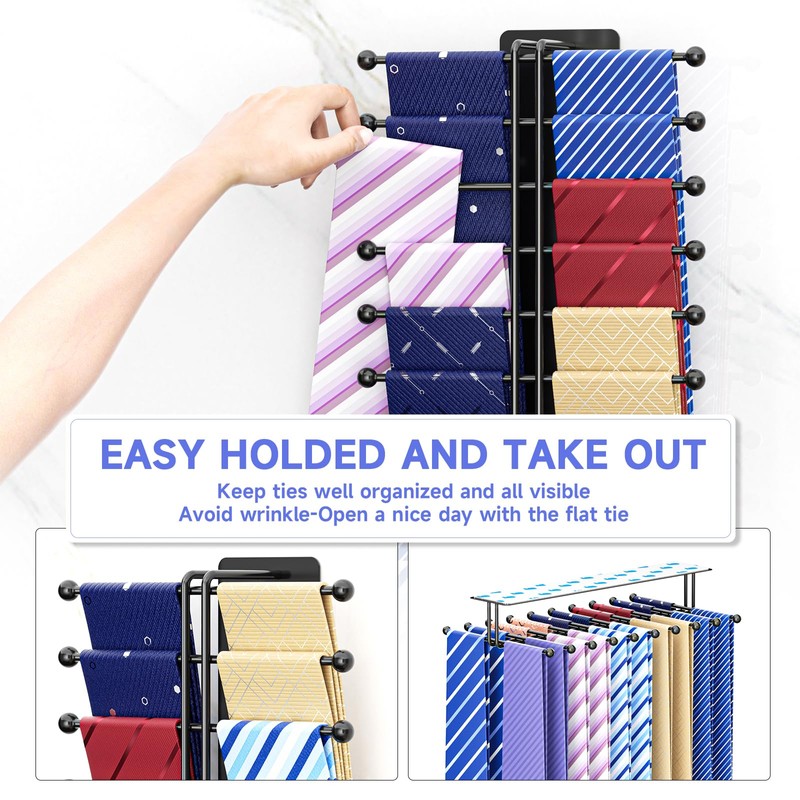 Tie Rack Wall Mounted, Tie Organizer for Men, Tie Rack