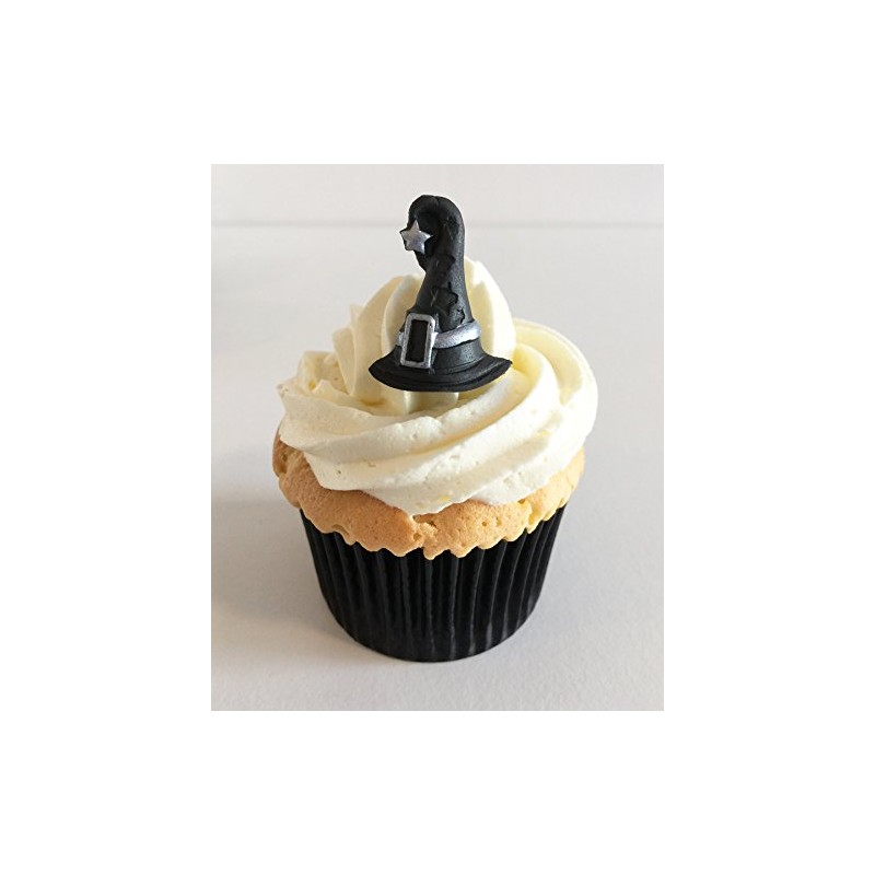 Holly Cupcakes 6 Sugar Witches Hats Handfinished with Edible Silver