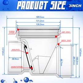 Tondiamo 3 Inch Backwater Valve Drain Backflow Preventer Valve Prevent Sewage and Rainwater from Flowing Back(White PVC)