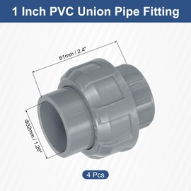 sourcing map PVC Union Pipe Fitting, 4Pcs 1" PVC Slip Union Coupling Adapter with O-Ring, Slip Socket Port Connection for Swimming Pools and Outdoor Plumbing Applications (Grey)